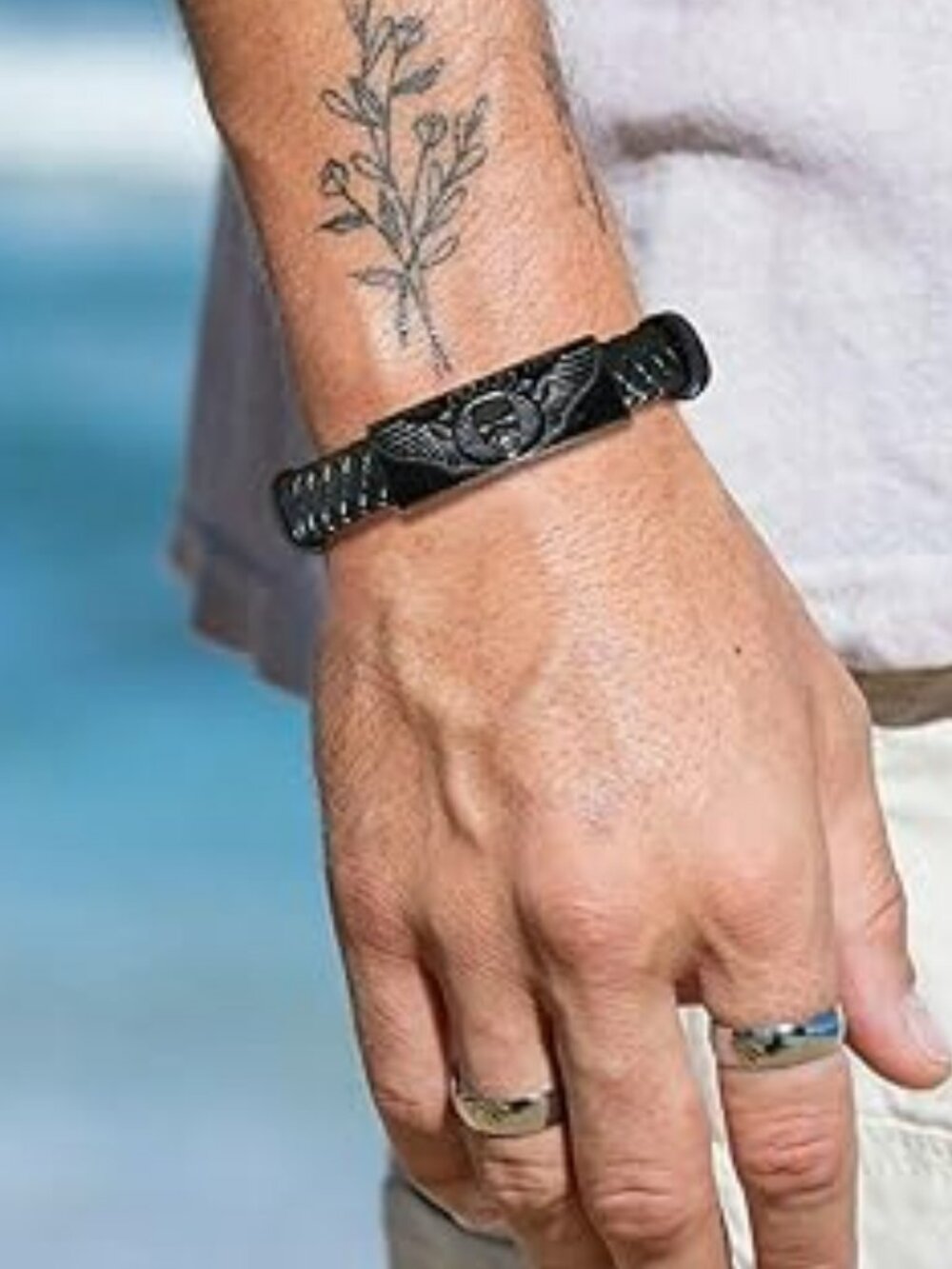 NEW Goth Stainless Steel Braided Leather Bracelet Punk Cuff Bangle Skeleton